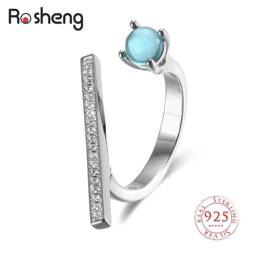 

925 Sterling Silver Zircon Geometric Open Ring Shiny Personality Rings Fine Jewelry Luxury Fashion Rings for Women