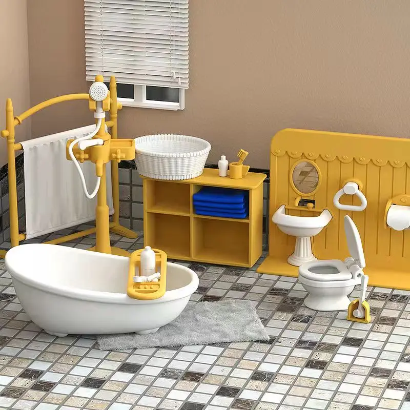 Miniature Items Furniture Family Toy Dollhouse Livingroom Bathroom Kitchen Classroom Set Pretend Creative Ideas Kids Toy Gift 4