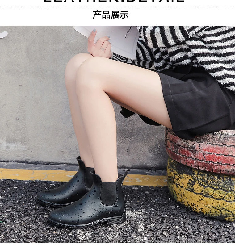 Litfun Women Chelsea Rain Boots Shiny Ankle Boots Waterproof Upper Toe Elastic Band Low Sole Fashion Non-slip Comfortable Boots