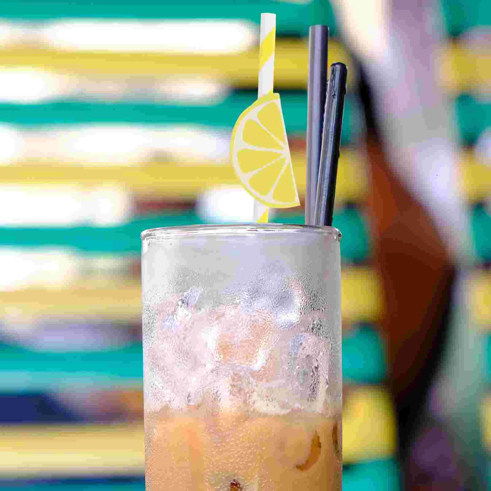 20 Pcs Lemon Paper Straws Fruit Birthday for Bachelorette Party Cup Yellow Holiday Milk Tea Drinks