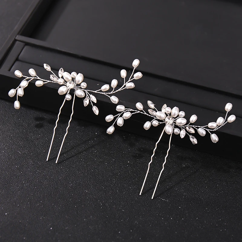 Fashion Crystal Pearl Rhinestone Hairpins Stick Hair Clip For Women Bridal Hair Accessories Party Wedding Clips Jewelry