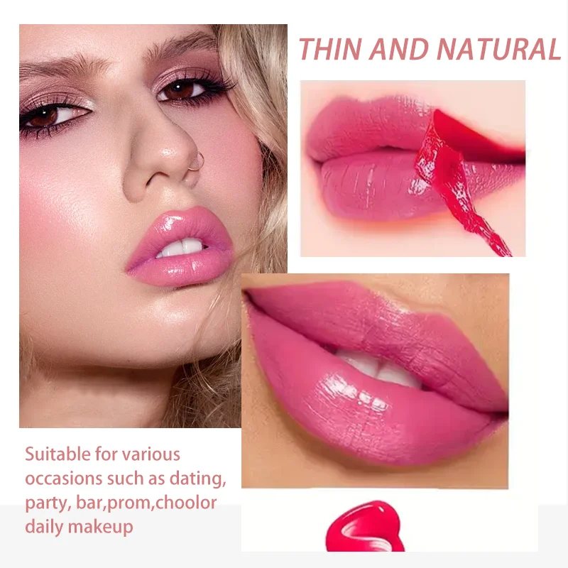 Peel Off Lip Gloss Matte Outline Contour Tattoo Lip Stain Waterproof Transfer Resistant Tear Off Natural Rose Pink Lip Tint 5