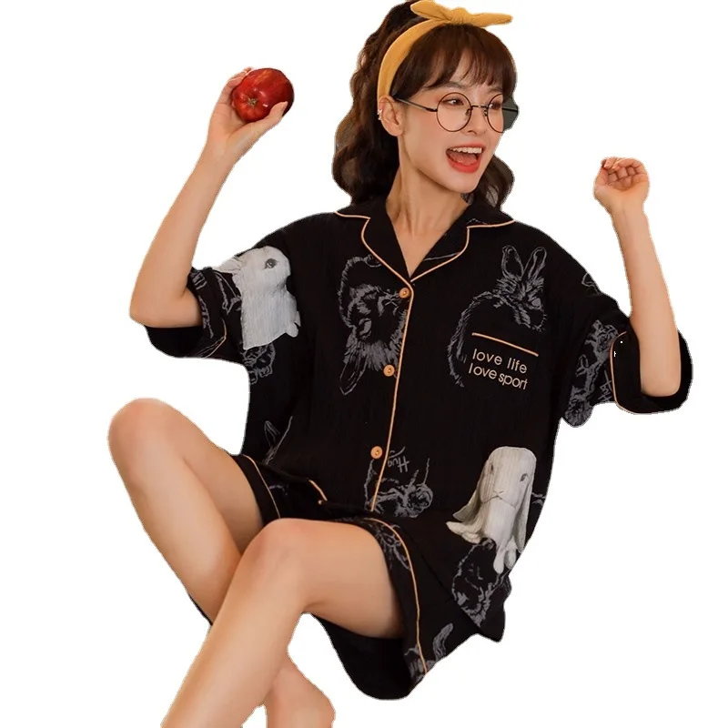 New Pajama Set Women Summer Hot Sleepwear Shorts Cute Pijamas Girls Homewear Short Pants Cartoon Home Clothes Cute Pyjama