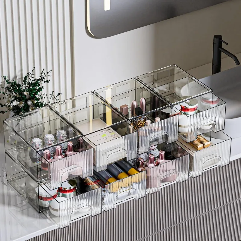 Clear Stackable Storage Drawer, Acrylic Drawer, Cosmetic Organizer, Plastic Organizer for Dresser, Under, Kitchen Cabinet, 4