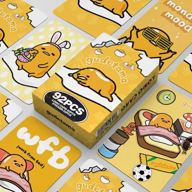 

92 шт. маленькие наклейки для карт Gudetama Sanrio аниме Gudetama серии «Великие приключения» Мультяшные двусторонние коллекционные карты подарки для девочек