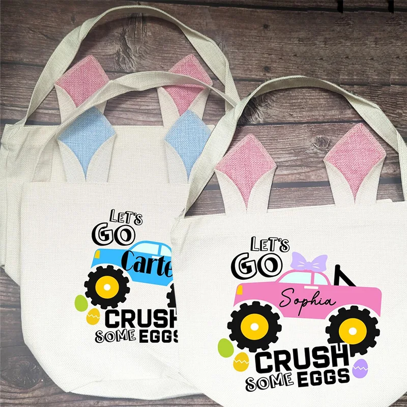 Personalizzato Personalizzato Monster Truck Egg Hunt Basket Bunny Rabbit Ears Happy Easter Party Decoration Bambini Kid Boy Girl Gift Bag