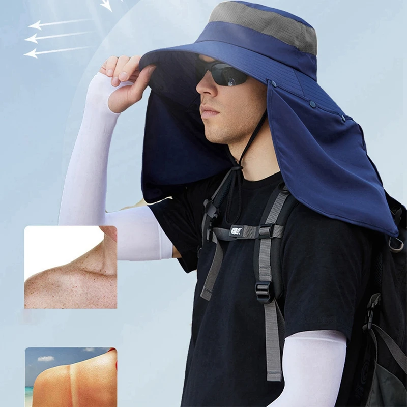Sun Protection Bucket Hat Summer Outdoor Hunting Cycling Hiking Hats Camping Visor Caps Removable Fisherman Cap for Men Women 2