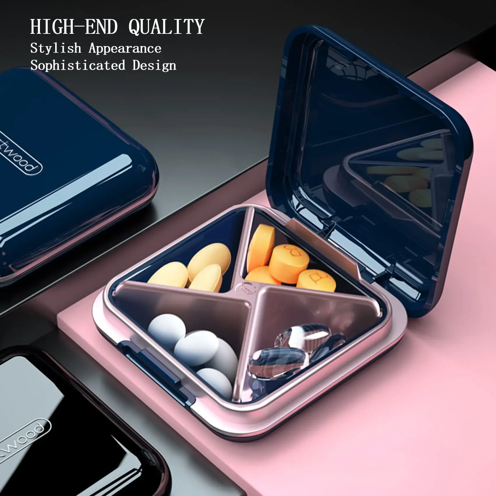 Small Pill Box Portable Medicine Organizer, Cute Daily Pill Box For Pocket, Waterproof 4 Compartment Travel Pill Container
