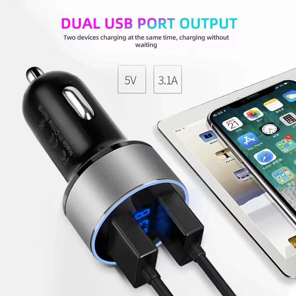 12-24V Car Charger LED Display Voltmeter 3.1A Dual USB for Mobile Phone Fast Charging Power Adapter Socket Distributor