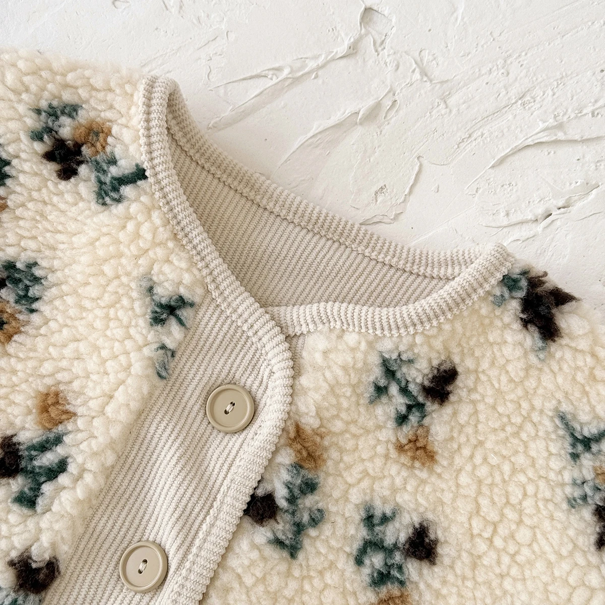 Kinder Plüsch Mantel Herbst Winter Nette Blume Gedruckt Tasten Oansatz Mädchen Mäntel Lose Bequeme Baby Kleidung – Detail 4