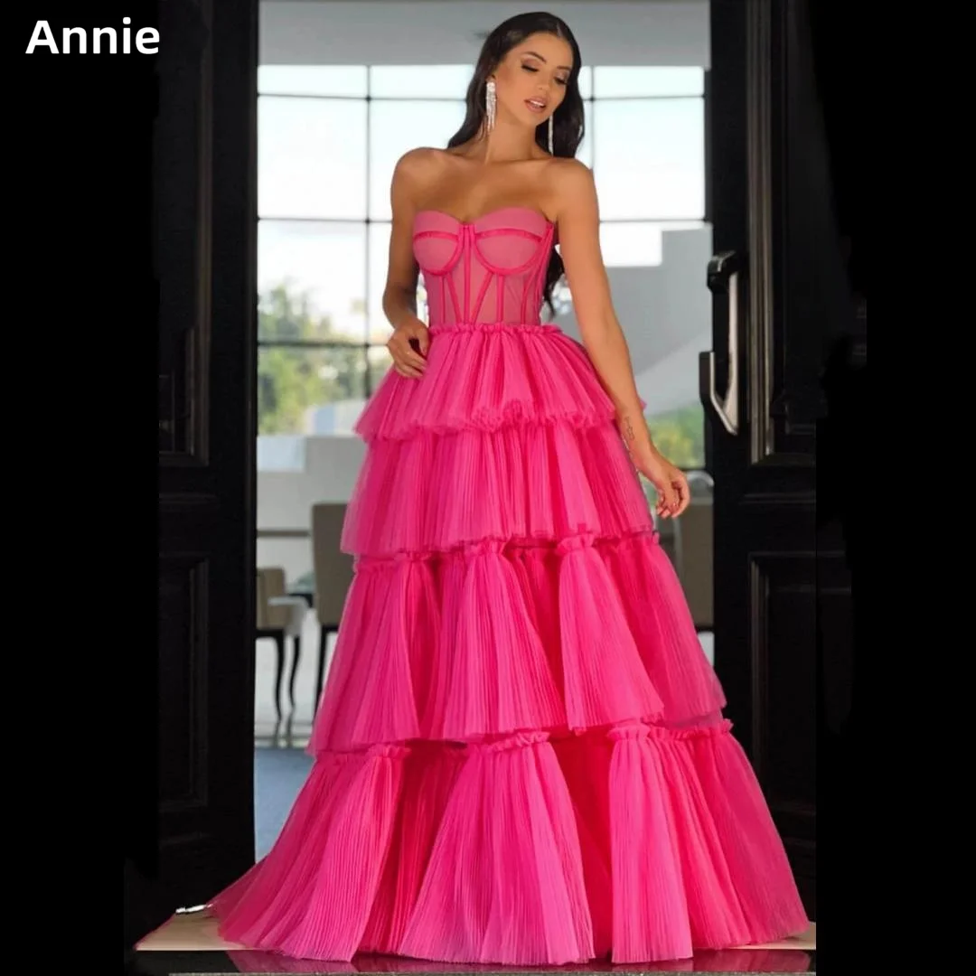 Elegant Hot Pink Strapless Evening Dress With Feathers  Y6728 main image 1