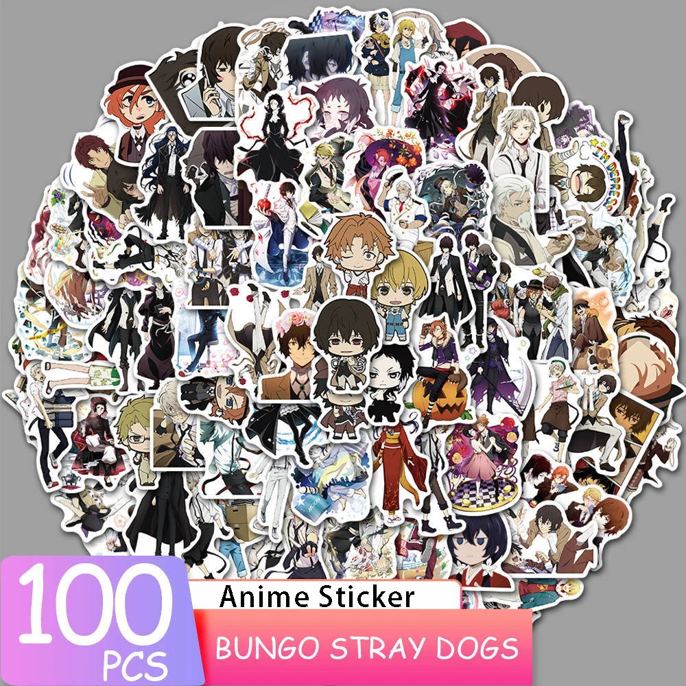 30/60/100PCS Bungo Stray Dogs Anime Stationery Stickers Cartoon PVC Graffiti Decals Skateboard Suitcase Luggage Waterproof Kid