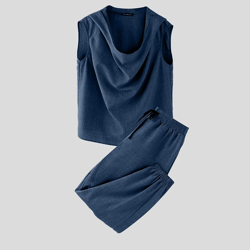 2024 Street Fashion Two-piece Suits INCERUN Men Causal Simple Solid Color Outfits Commuting American Style Oversize 2PCS Sets