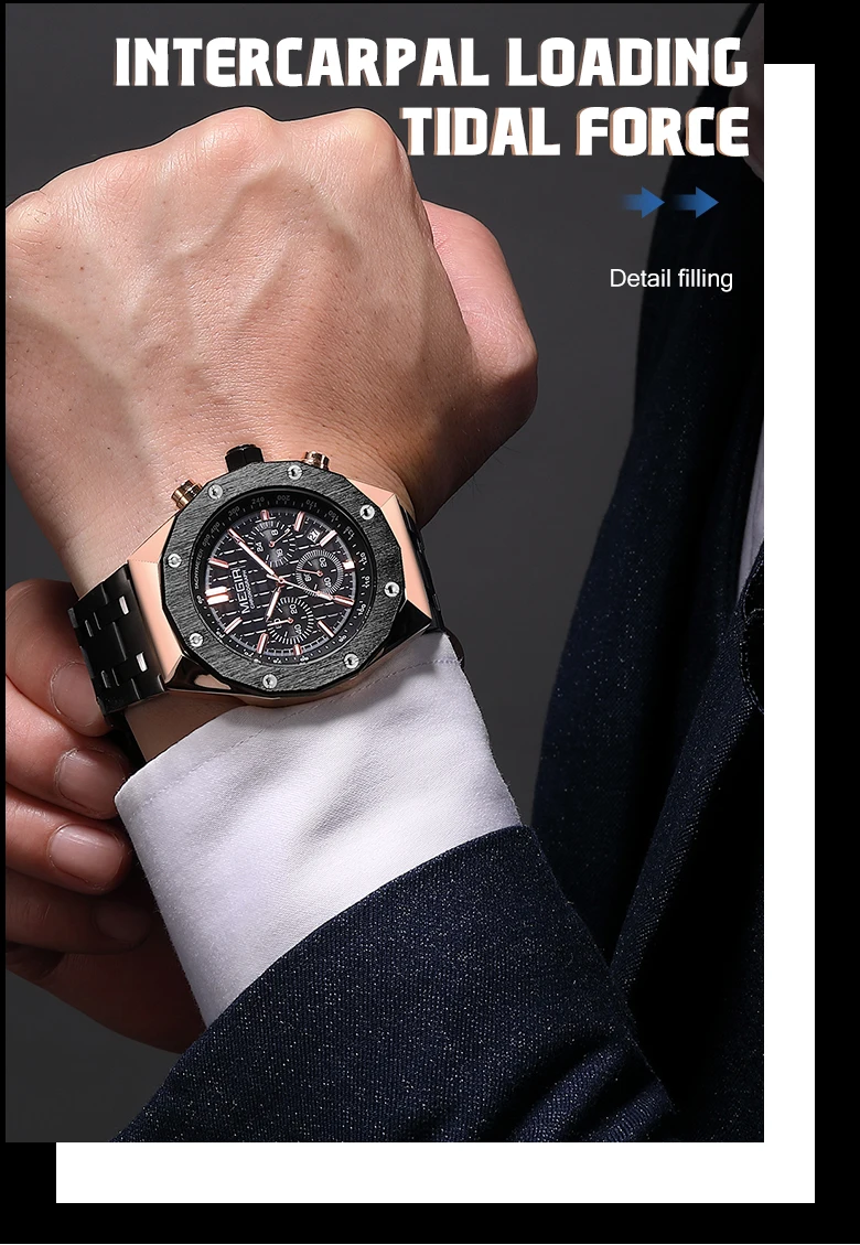 Montre-bracelet à quartz chronographe de luxe pour homme, marque MEGIR, boîtier polygonal, mode décontractée, affaires, cadeau masculin, avec date automatique_voghion.com