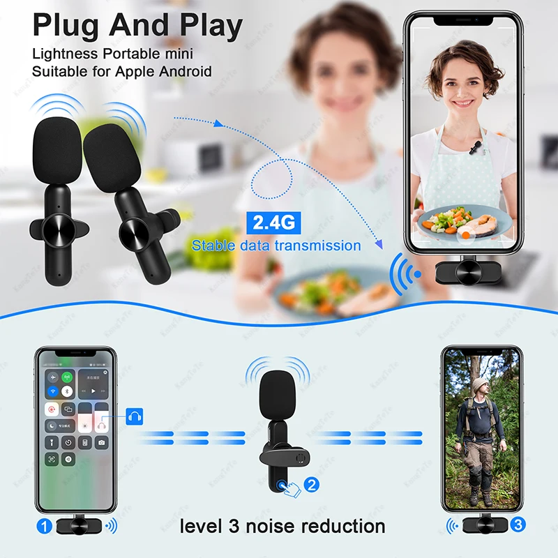 무선 라 발리에 마이크 휴대용 미니 마이크 소음 감소 iPhone 용 오디오 비디오 녹화 안드로이드 게임 라이브 방송