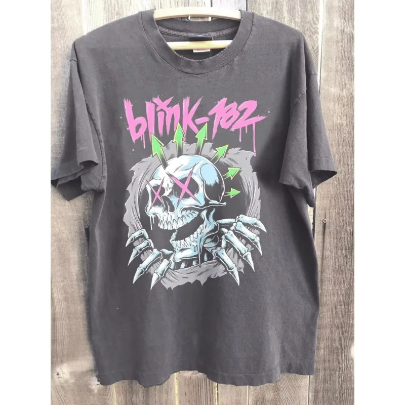 Anthrazitgraues, neutrales T-Shirt für Herren, Blink-182, amerikanisches Band-Musikmuster