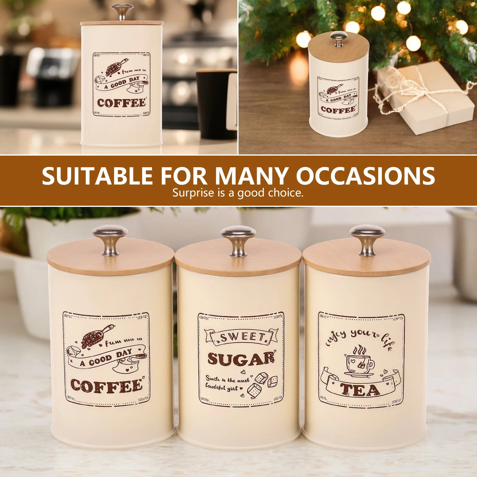 Coffee Bean Storage Airtight Containers for Food Conteiners Simple Style Bamboo Cover Iron Art Tea Can Sugar Bowl Kitchen Items 5