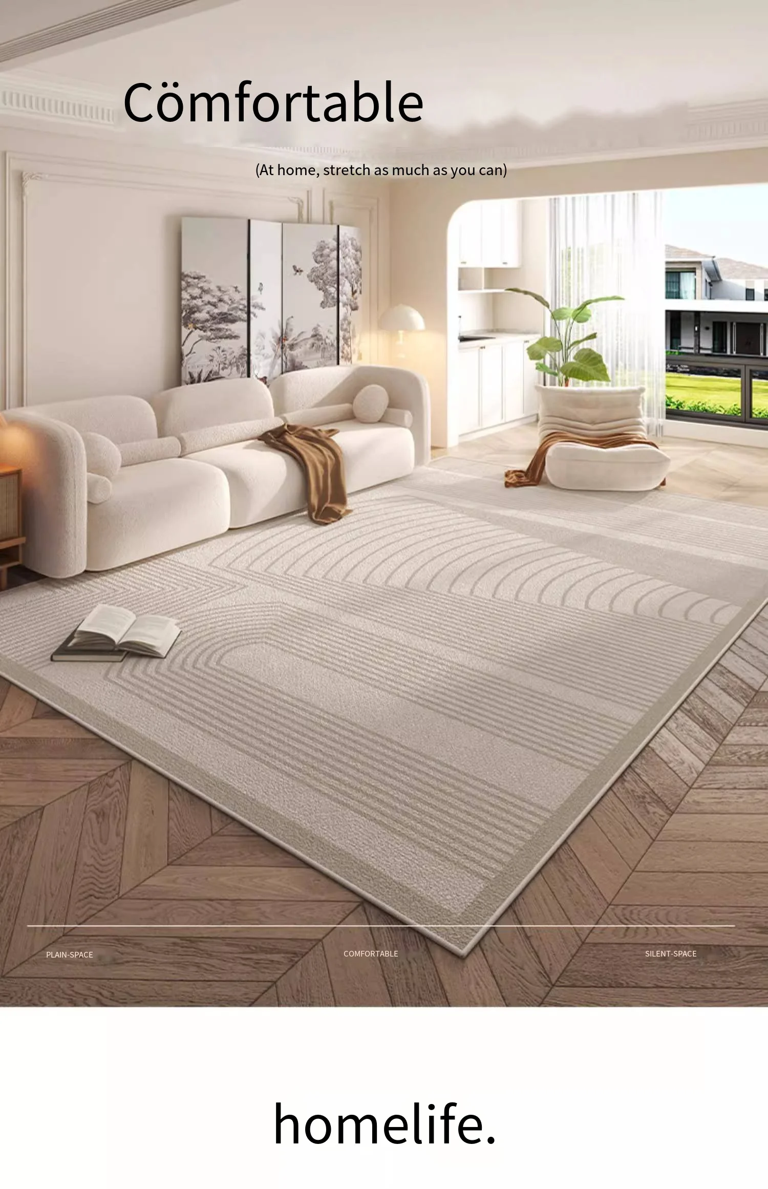 Cream Style Carpet | Modern Striped Area Rug - Non Slip Mat for Living Room