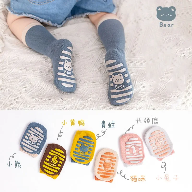 Autumn Winter Baby Cotton Non-slip Floor Socks Toddlers Kids Newborn Walking Cartoon Medium Tube Socks for 0-3Y Girls Boy Infant