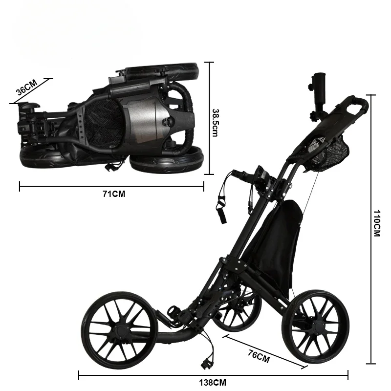 Hot Sale Golf Trolley 3 Wheels Aluminum Folding Height Adjustable, Waterproof Bag with Umbrella Stand