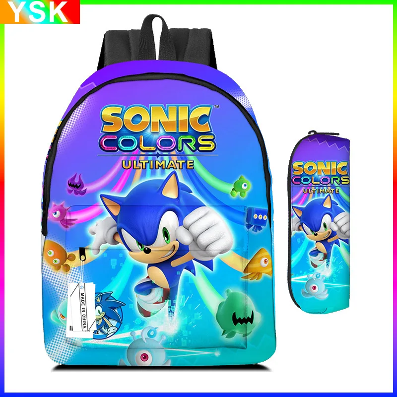 

2PC-SET Sonic Sonic Student Bag Primary and Middle School Students Schoolbag Boys Girls Anime Cartoon School Bag Mochila