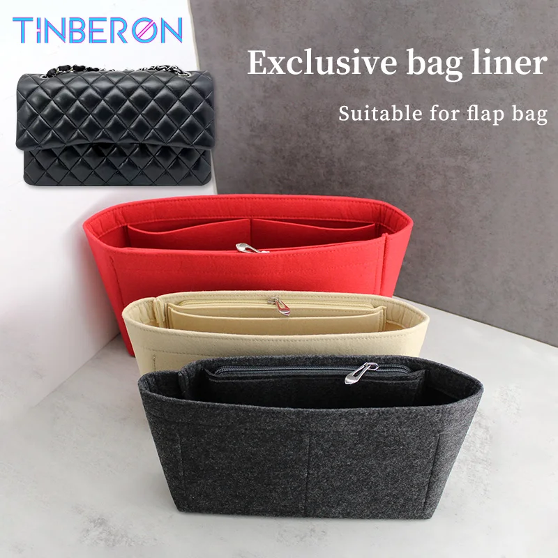 

TINBERON Make up Organizer Felt Insert Bag Fits for Luxury Flap Bag Women's Handbag Travel Inner Bag Purse Portable Cosmetic Bag