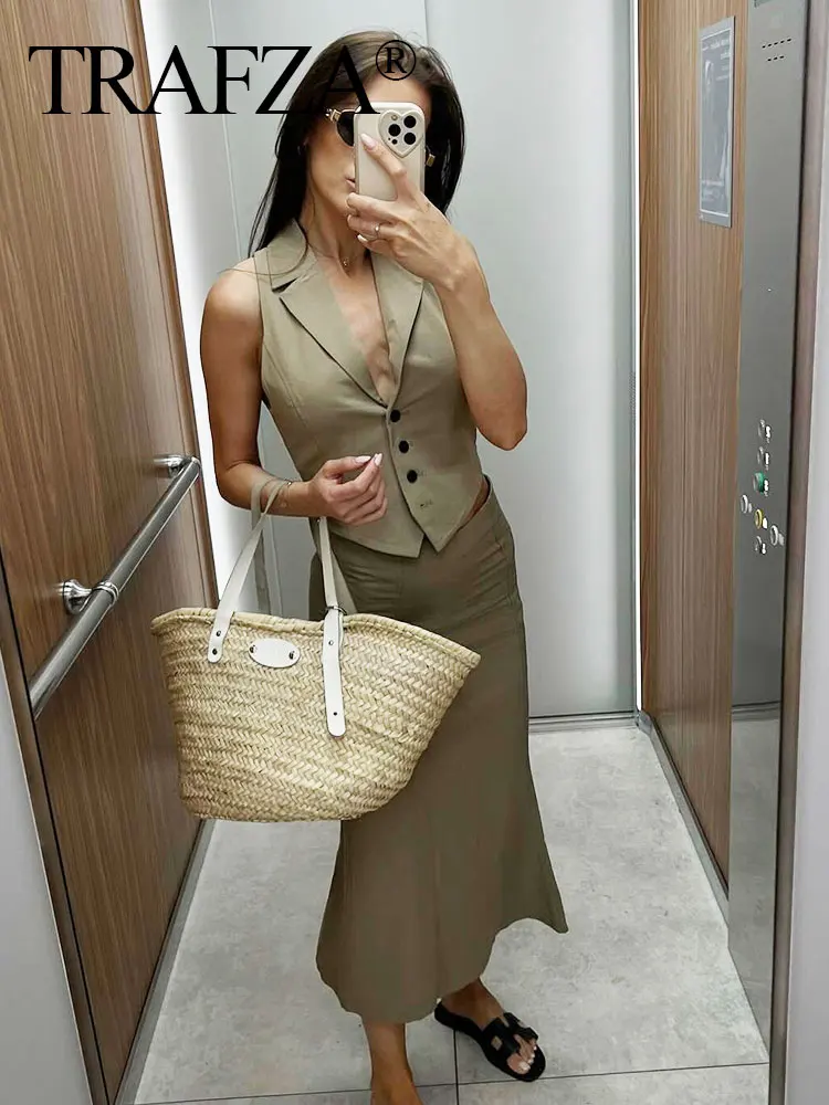 HH Summer Women Solid Turn-Down Collar Vests Back Lace Up Single Breasted Waistcoat Top 2024 Female Fashion Streetwear Vest