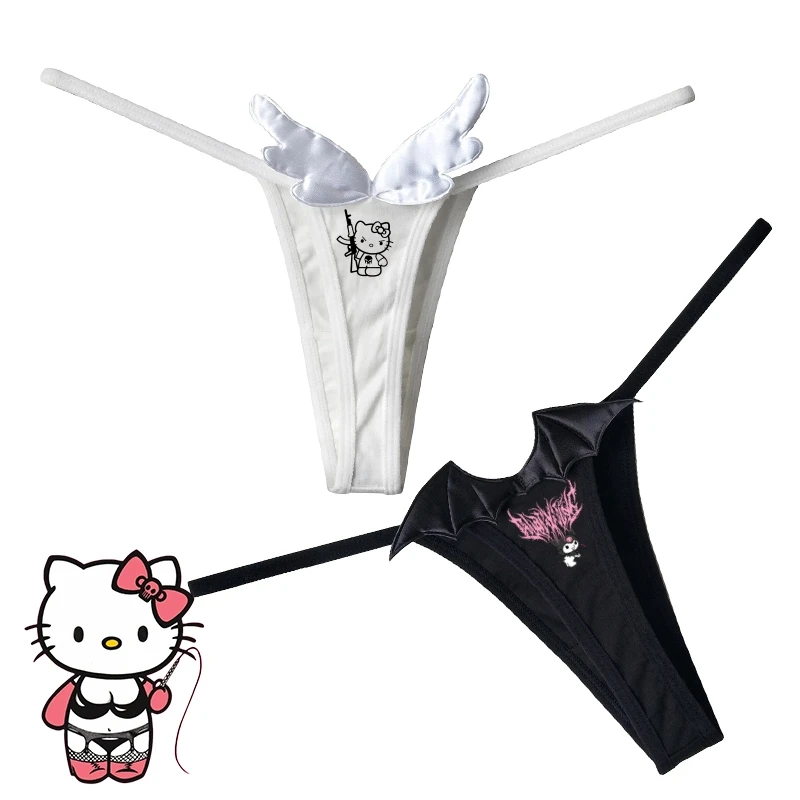 

Anime Hello Kitty Thin-Strap Sexy Panties for Women Fashion Women Low-Waist Cotton Thong Angel Devil Wings Bikini Underclothes