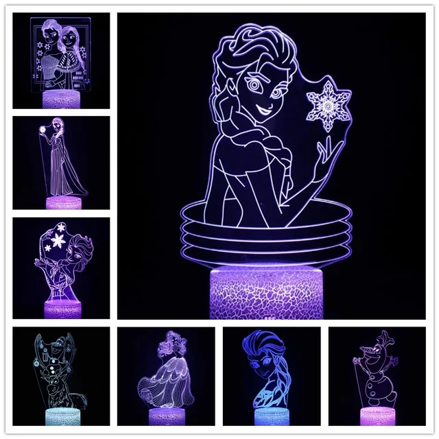 Disney Cartoon 3D Night Light Frozen Princess Acrylic LED Illusion Lamp For Children Bedroom Decortion Touch Table Lamp Kid Gift 3