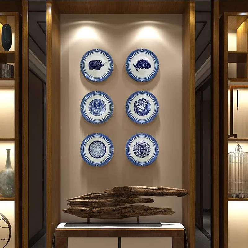 Chinese Style Blue and White Porcelain Ceramic Hanging Tray,Living Room Walls Light,Luxury Creative Decorations,Restaurant Ceram 3