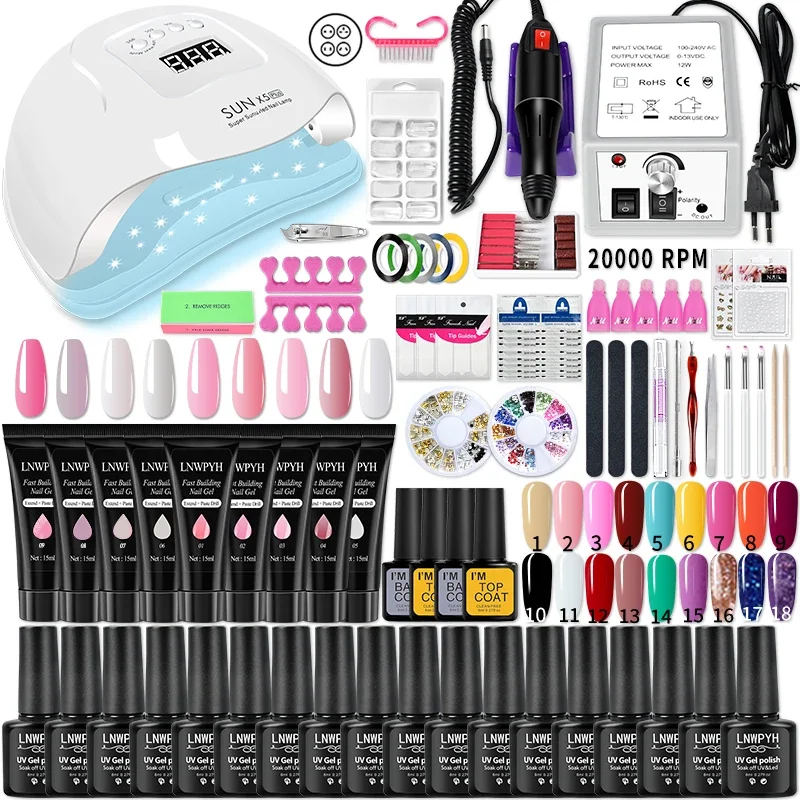 Nail Set Gel Acrylic With UV LED Lamp Dryer Color Gel Polish Manicure Tools