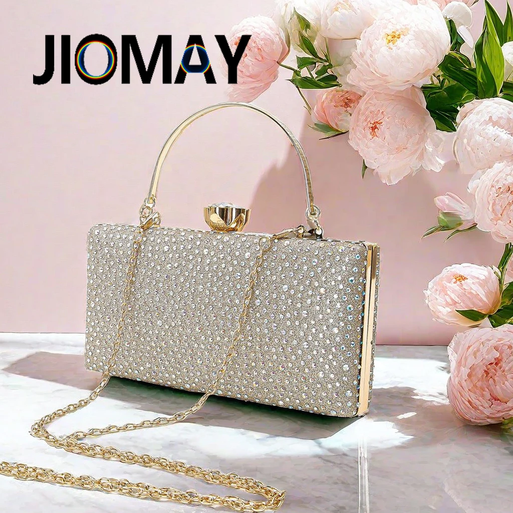 

JIOMAY Shiny Rhinestone Square Bag 2024 New Fashion Tote Bag Purse Designer Luxury Bag Banquet Party Shoulder Bag Messenger Bag