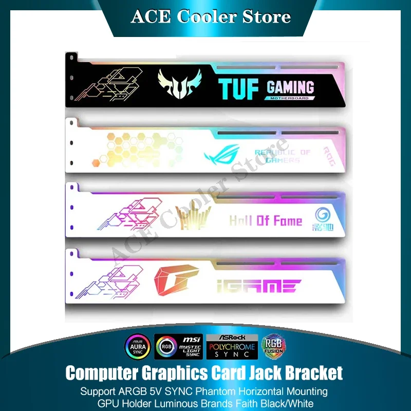 Placa Gráfica de Computador Jack Bracket Suporte Argb 5v Sync Phantom Gpu Holder de Montagem Horizontal Marcas fé Preto e Branco