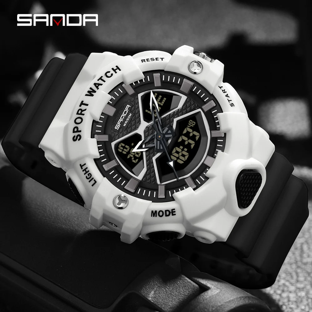 SANDA 2023 Sport Military Men's Watches 50M Waterproof LED Digital Wristwatch for Male Clock Stopwatch Relogio Masculino 3150