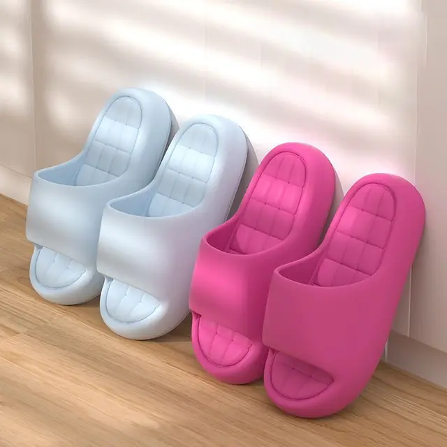 Unisex Bathroom Slippers Cloud Cushion Slides Summer Flat Sandals Thick Platform Shoes Man Indoor Non-Slip Couple Flip Flops 1