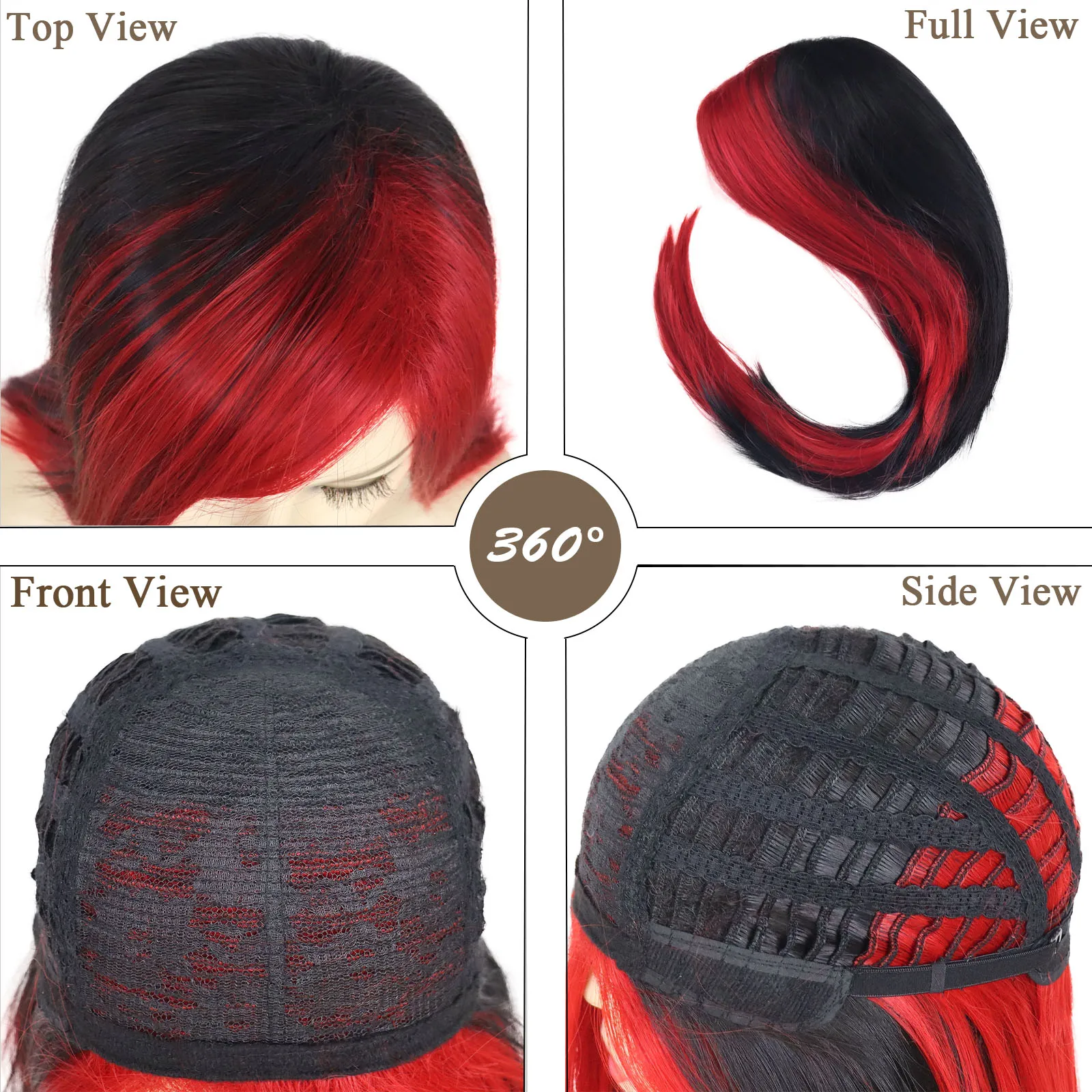 Black & Red Long  EMO Wig gothic, wig  human hair mix Black Red Scene Wig, Long Emo Wig, Black Scene Wig, Emo Hair  main image 2
