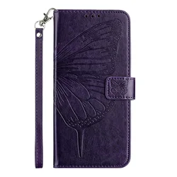 Butterfly Wing Pattern Lanyard Leather Flip Wallet Book Cover Case for Cubot A10 (Dark Purple)