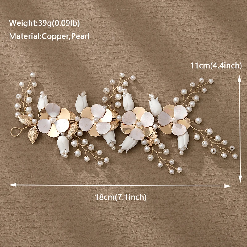 Handmade Pearl Ceramic Flower Headbands for Women Hair Accessories Bridal Wedding Hair Jewelry Party Bride Headpiece Gift