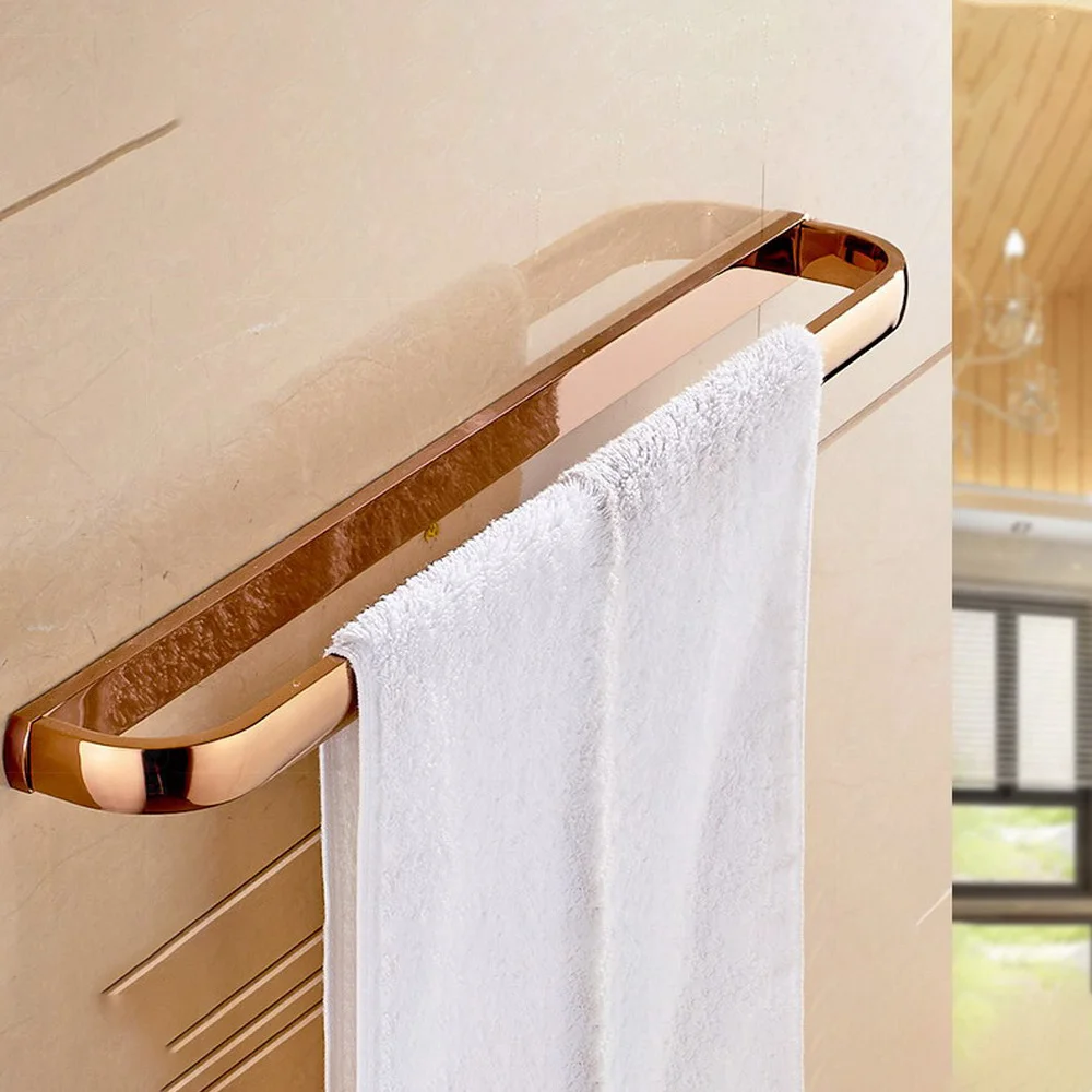 Wall Mounted Luxury Polished Rose Gold Brass Bathroom Single Towel Bar Towel Rail Holder Bathroom Accessory mba867