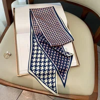 Houndstooth Print Silk Skinny Scarf for Women Hairband Ribbon Soft Satin Lady Neck Tie Headband Handle Bag Scarf Foulard Female 1