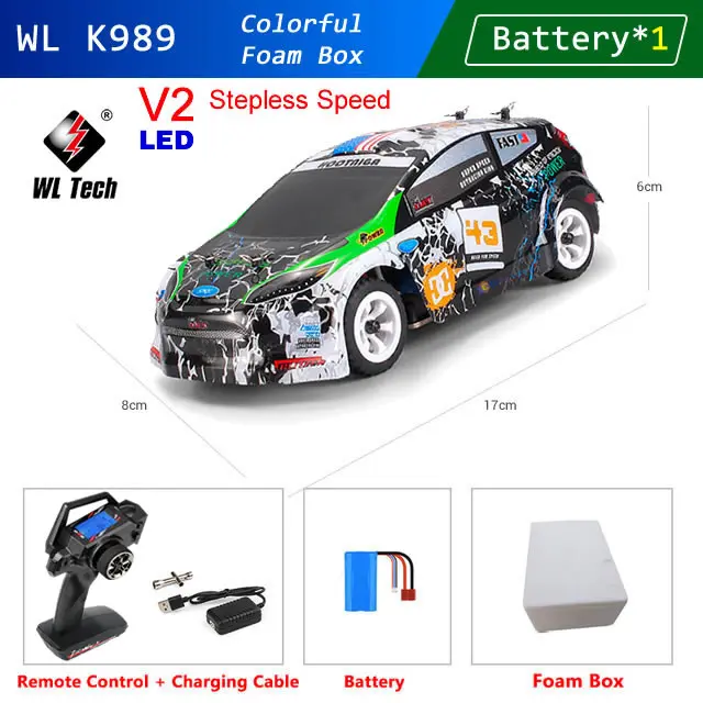 WLtoys K989 1:28 4WD 2.4G Mini RC Racing Car High Speed Off-Road Remote Control Drift Toys Alloy Vehicle for Children Kids Gift - K989-V2-LED-B1