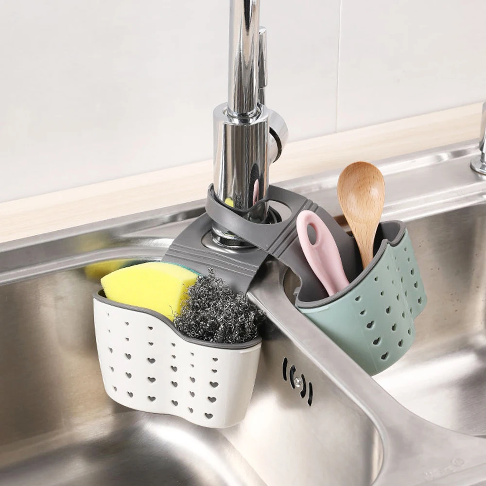 Home Storage Drain Basket Kitchen Sink Holder Adjustable Soap Sponge Hanging Drain Basket Bag Kitchen Accessories 3