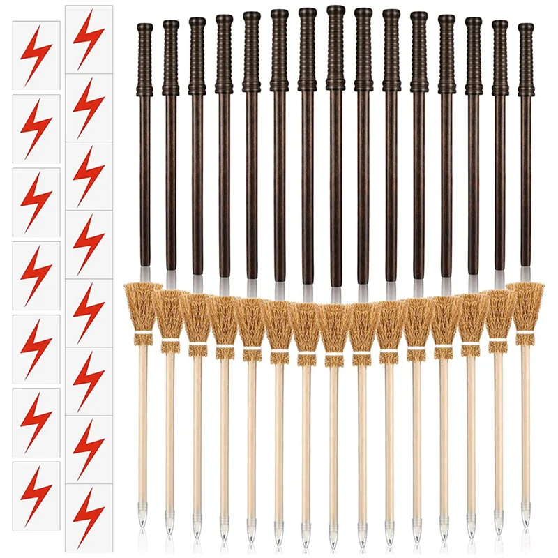 

45 Pcs Wand Pencils Wizard Party Supplies Include 15 Wooden Wand Pencils 15 Witch Broom Pencils 15 Flash Bolt Tattoos