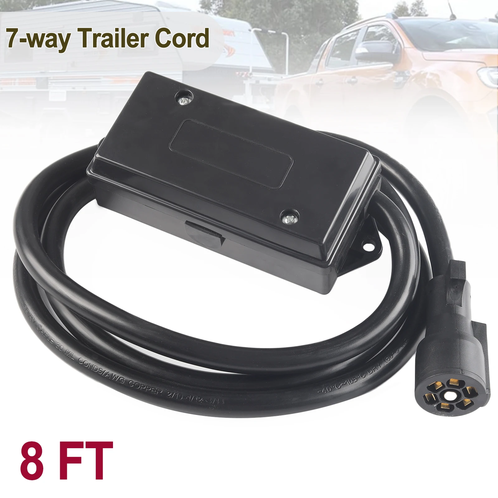 8FT 7 Way Plug Trailer Cord 7-Pole 7 Pin Inline Junction Box Wiring Harness Kit Camper Truck Weather Proof RV Light Plug Socket