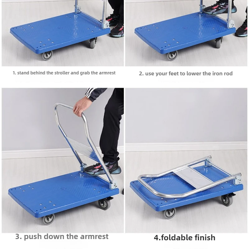 Folding trolley Pull goods Small trolley Warehouse trailer Portable four-wheel silent shopping Handling flatbed truck