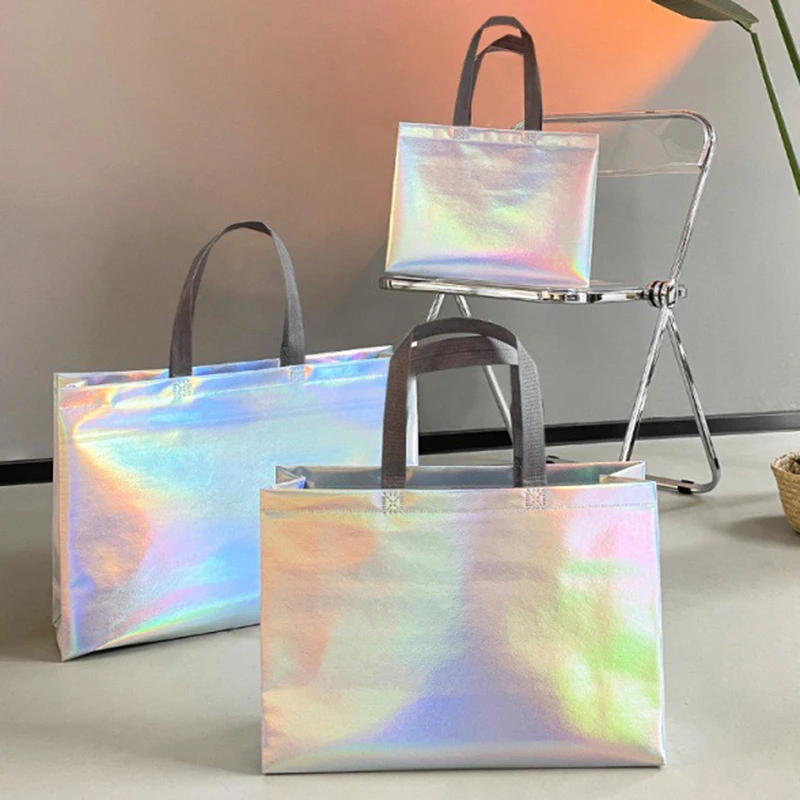 StoBag 10pcs Laser Non-woven Tote Shoulder Bags Shopping Fabric Woman Storage Reusable Large Pouches Custom Logo(Extra Fee) 3