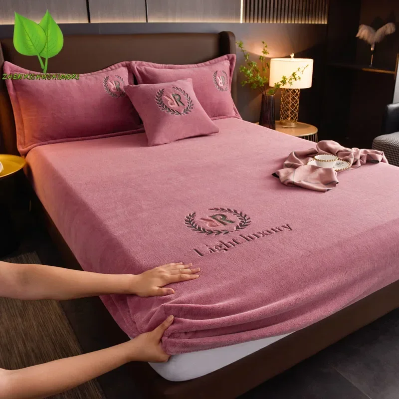 Winter Plush Elastic Fitted Sheet Couple Double Bedspread on The Bed Linen Mattress Pad Cover 90 150 180x200 Warm Deep Pocket 3