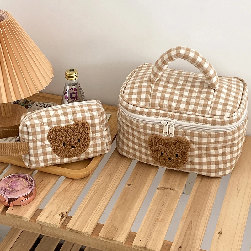 Checkered Makeup Bag, Portable Cosmetic Bags for Women Toiletry