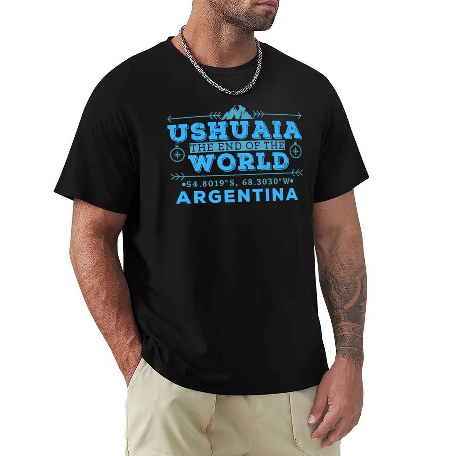 Ushuaia Argentina The End Of The World Gps Coordinate T-Shirt Blacks Summer Top Oversize Anime Clothing Men Clothing