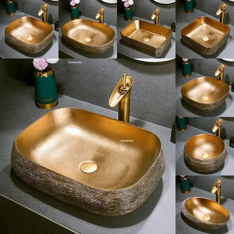 Retro Art Countertop Basin Luxury Bathroom Sinks Home Round Bathroom Overhead Sinks Balcony Hotel Ceramic Bathroom Washbasins 5